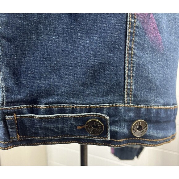 Create 2MRW Jean Jacket Womens Sz Large Distressed Hand Painted Cotton Blue - Picture 10 of 13